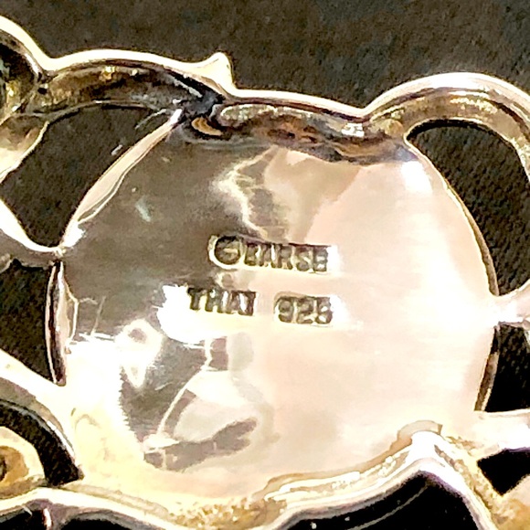 BARSE Black Onyx Cabochon Sterling Silver Scroll Filigree Cuff Bracelet MINT - Picture 8 of 15